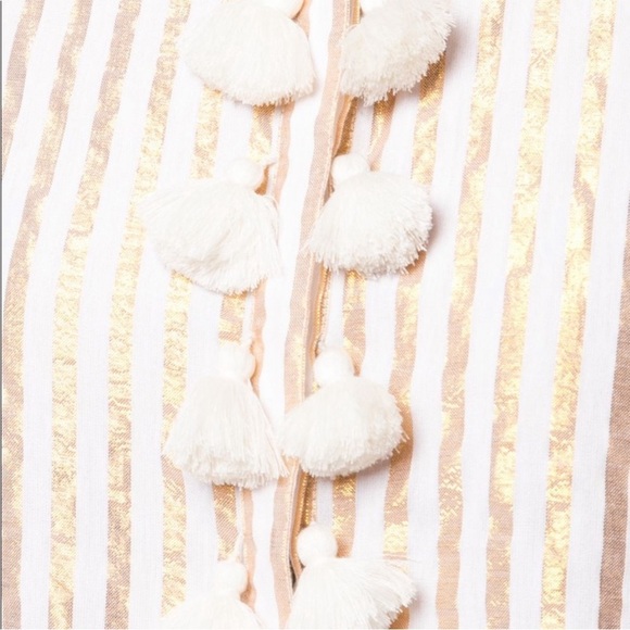 FIGUE Paolina Metallic Stripe Tassel-Trimmed Cotton Blend Caftan Dress One Size - Picture 4 of 11